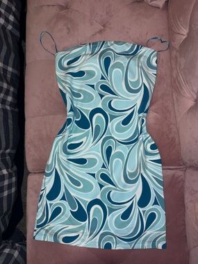 Garage Blue Swirl Strapless Dress